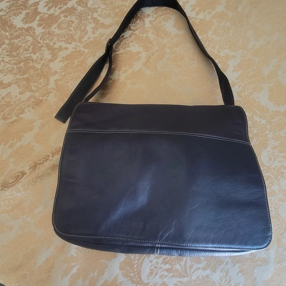 Dark Brown Genuine Leather Messenger Bag Crossbody Large Minimalist